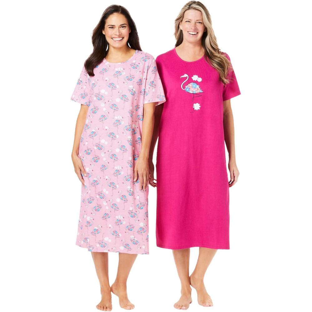 image:imageDreams amp Co Plus Size 2Pack Long SleepshirtsRaspberry Sorbet Flamingos