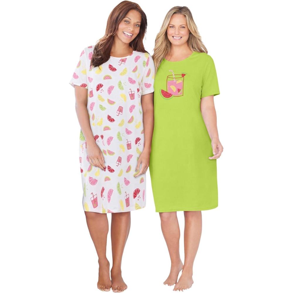 image:imageDreams amp Co Plus Size 2Pack ShortSleeve SleepshirtLime Squeeze