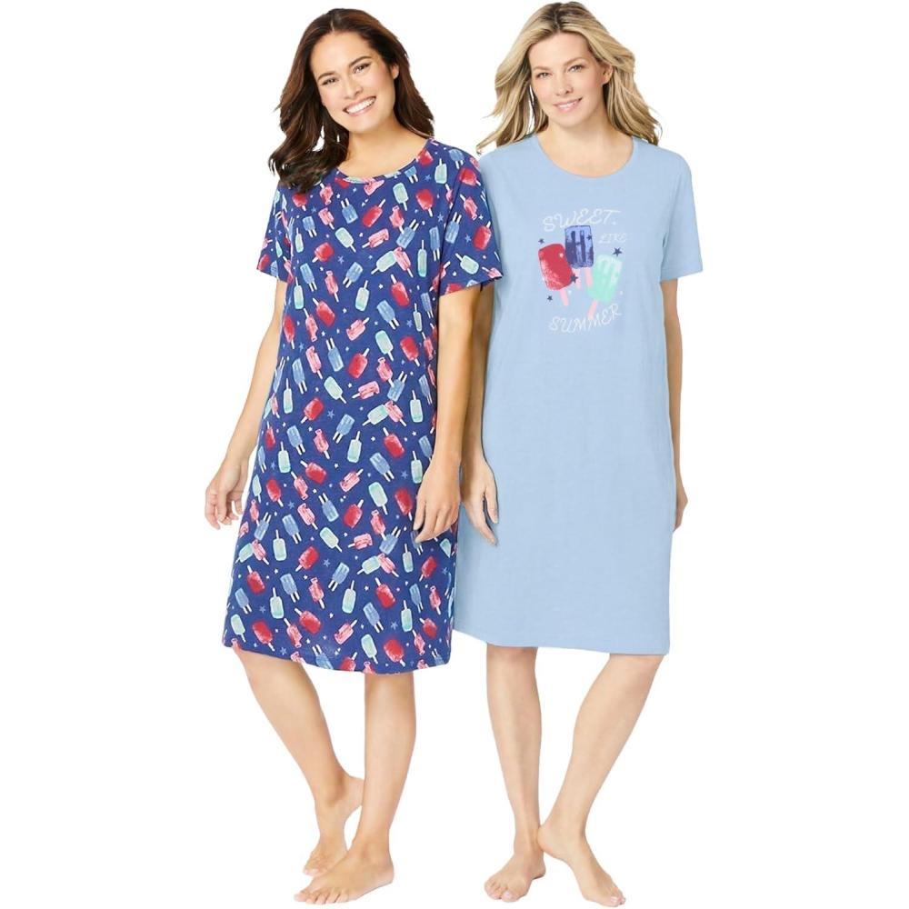 image:imageDreams amp Co Plus Size 2Pack ShortSleeve SleepshirtSky Blue Popsicle