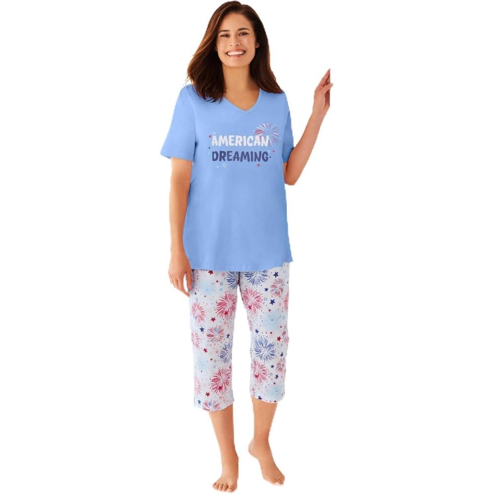 image:imageDreams amp Co Plus Size 2Piece Capri PJ SetMulti American Dreaming