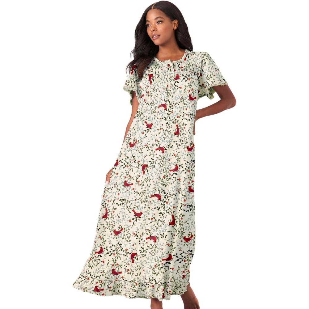 image:imageDreams amp Co Plus Size Long Floral Print Cotton GownClassic Red Cardinals