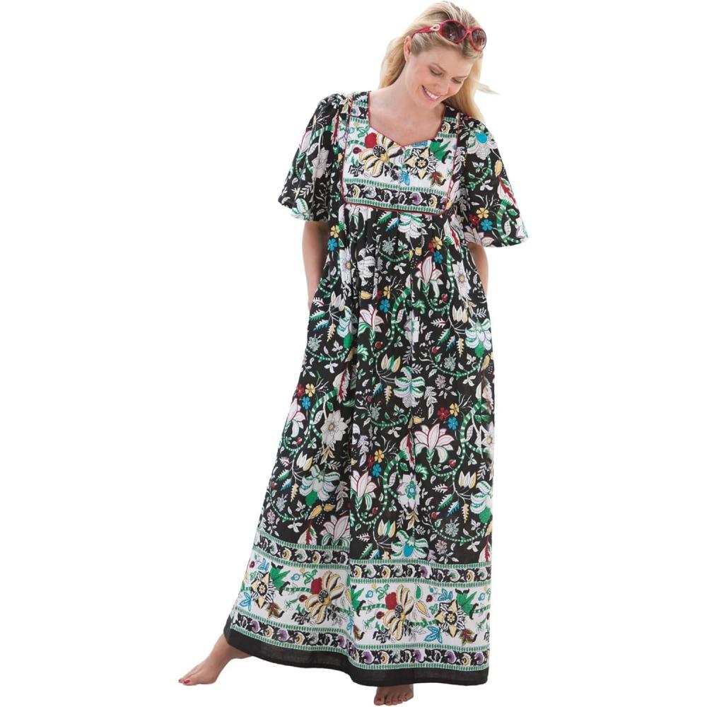image:imageOnly Necessities Plus Size Petite BibFront Short Sleeve Maxi LoungerBlack Vine