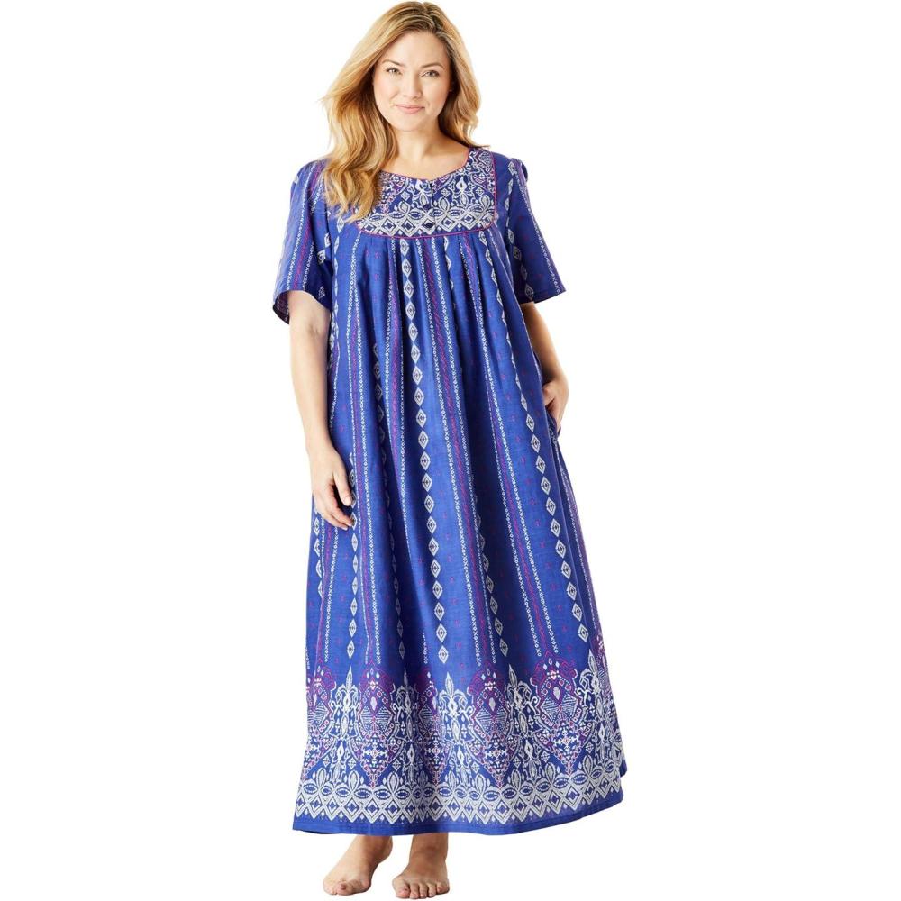 image:imageOnly Necessities Plus Size Petite BibFront Short Sleeve Maxi LoungerBlue Sapphire Gem