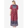 Only Necessities Plus Size Petite Bib-Front Short Sleeve Maxi Lounger(Classic Red Print)