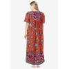 Only Necessities Plus Size Petite Bib-Front Short Sleeve Maxi Lounger(Paprika Folk Floral)