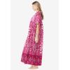 Only Necessities Plus Size Petite Bib-Front Short Sleeve Maxi Lounger(Pink Burst Ikat)