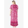 Only Necessities Plus Size Petite Bib-Front Short Sleeve Maxi Lounger(Pink Burst Ikat)