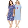 Dreams & Co. Plus Size 2-Pack Short-Sleeve Sleepshirt(Sky Blue Popsicle)