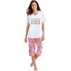 Dreams & Co. Plus Size 2-Piece Capri PJ Set(Flamingo Pink Beach)