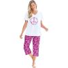 Dreams & Co. Plus Size 2-Piece Capri PJ Set(Raspberry Peace Sign)