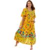 Only Necessities Plus Size Petite Bib-Front Short Sleeve Maxi Lounger(Yellow Butterfly)