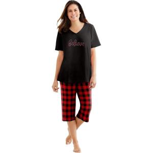 Dreams & Co. Plus Size 2-Piece Capri PJ Set(Red Buffalo Plaid)
