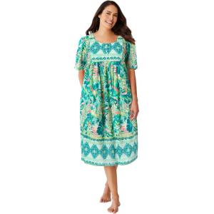 Only Necessities Plus Size Mixed Print Short Lounger(Island Aqua Tropical)