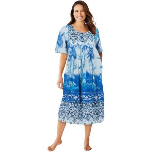 Only Necessities Plus Size Mixed Print Short Lounger(Ultra Blue Palm)