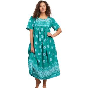 Only Necessities Plus Size Petite Bib-Front Short Sleeve Maxi Lounger(Waterfall Burst Print)