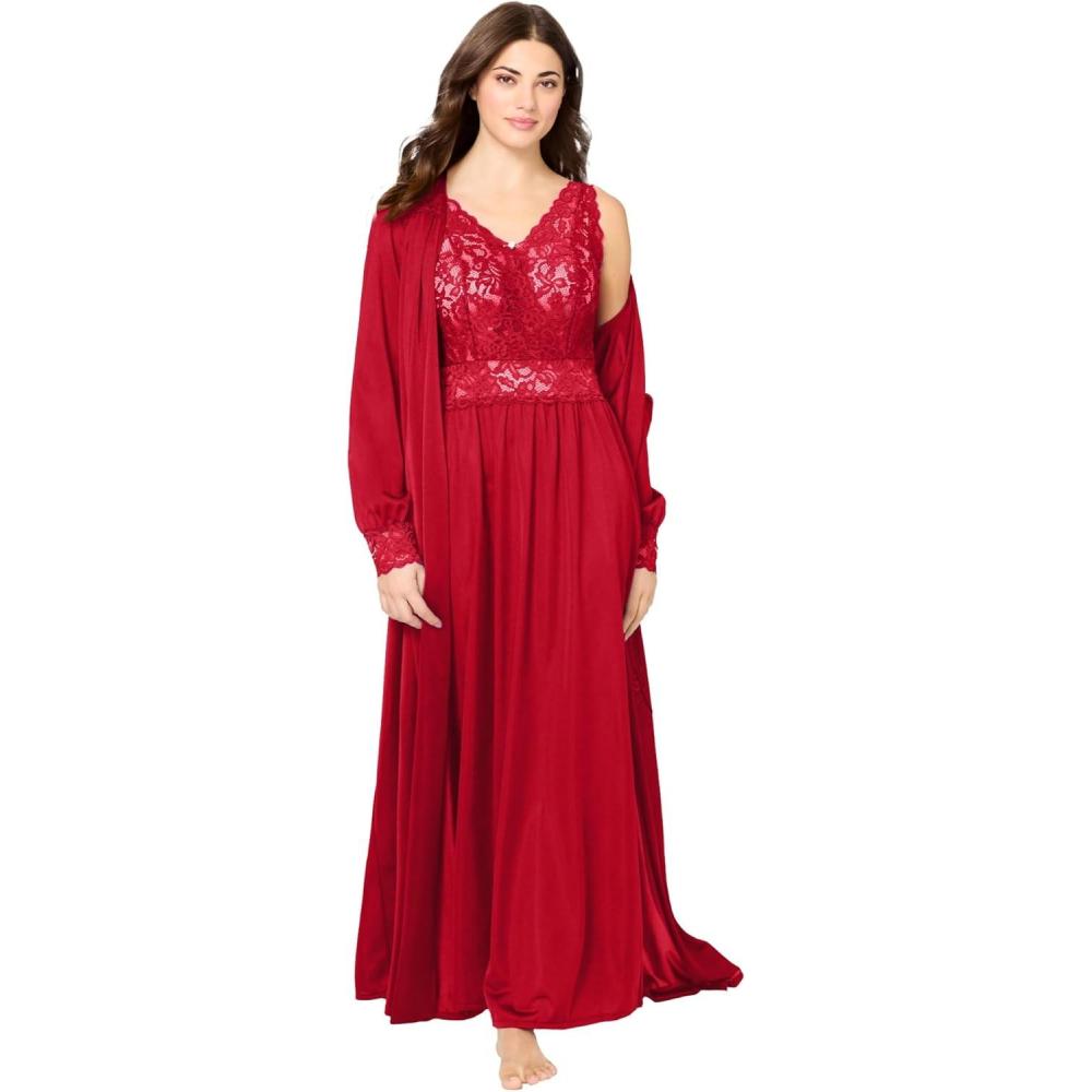 image:imageAmoureuse Plus Size Peignoir 2Piece Tricot Gown amp RobeClassic Red
