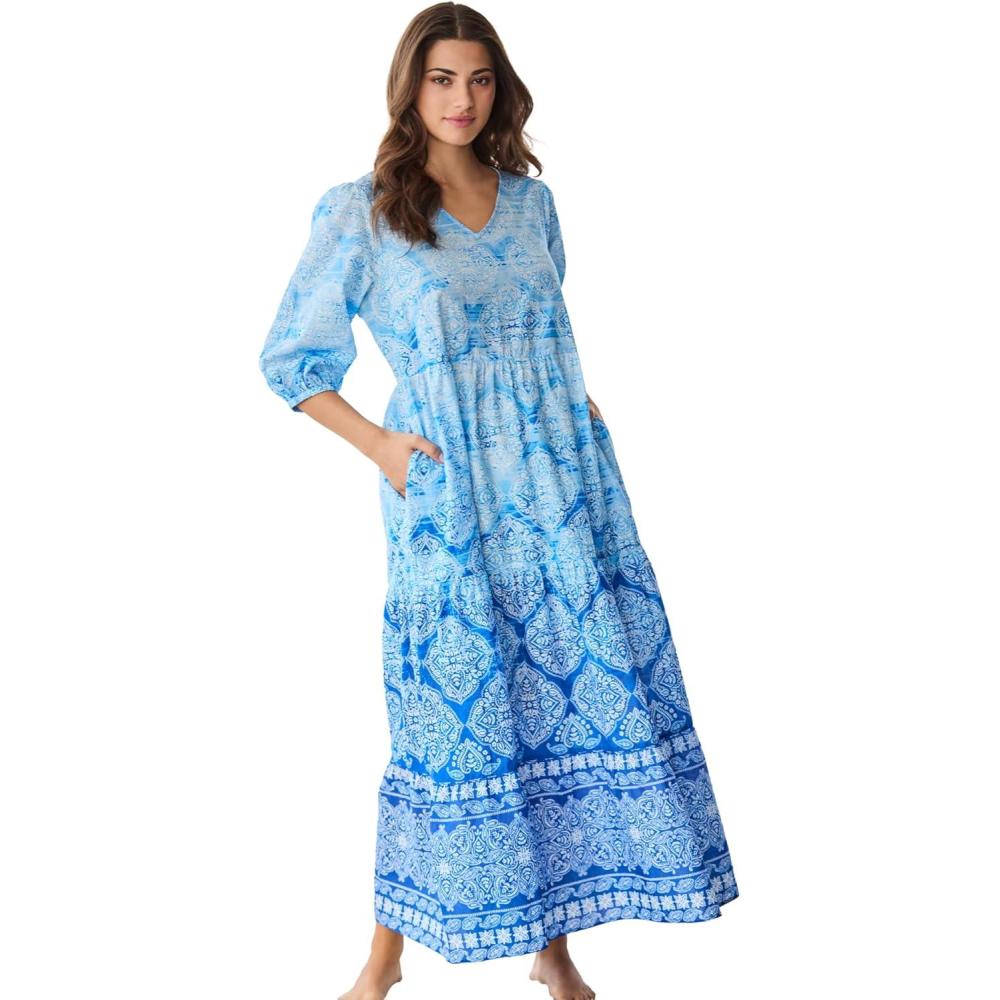 image:imageDreams amp Co Plus Size Tiered Peasant LoungerOcean Sapphire Medallion