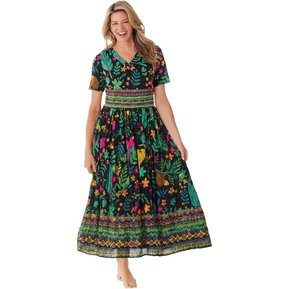 image:imageOnly Necessities Plus Size Long Crinkle Cotton LoungerTropical