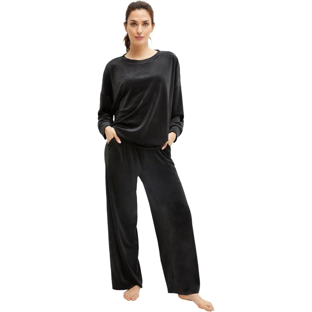 image:imageellos Plus Size Stretch Velour Wide Leg PullOn PantsBlack