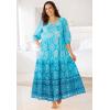 Dreams & Co. Plus Size Tiered Peasant Lounger(Teal Medallion)
