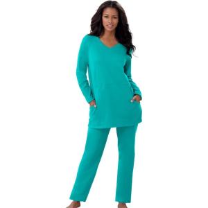 Dreams & Co. Plus Size Petite 2-Piece Lounge Set(Aquamarine)