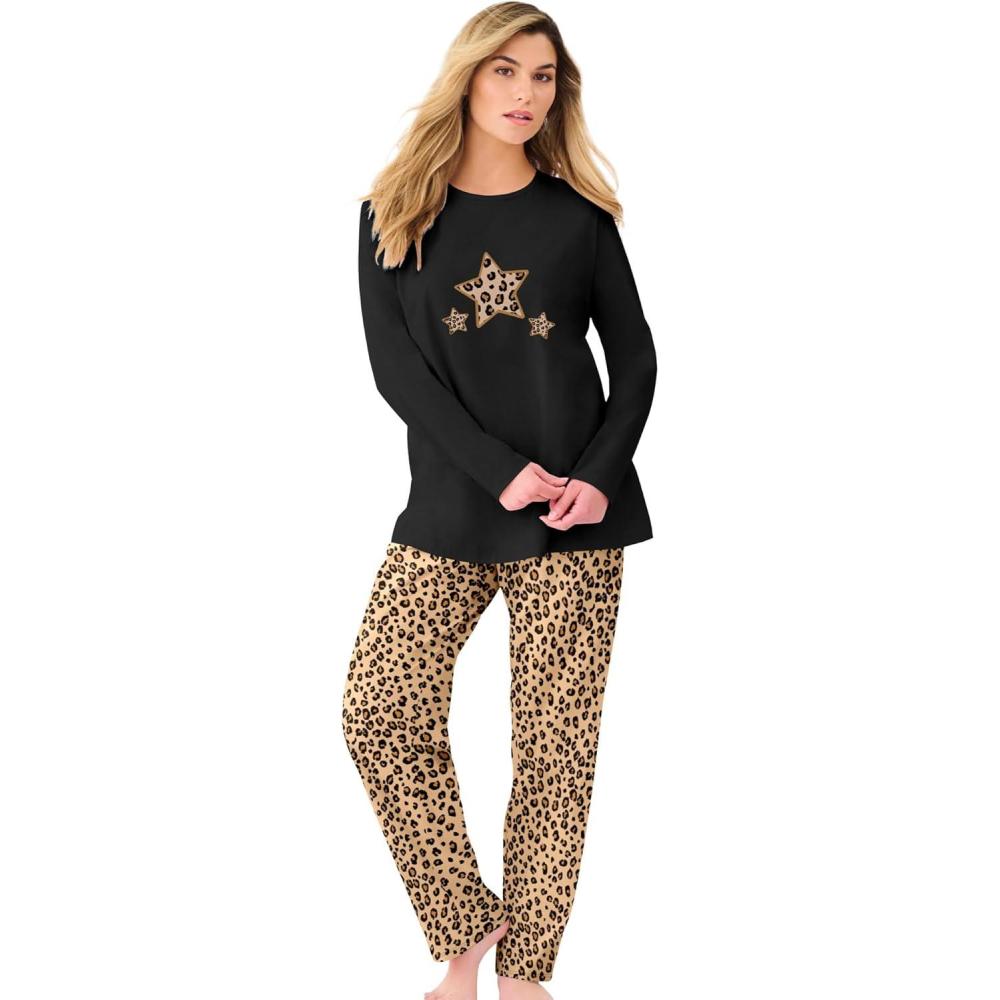 image:imageDreams amp Co Plus Size Long Sleeve Knit PJ SetClassic Leopard