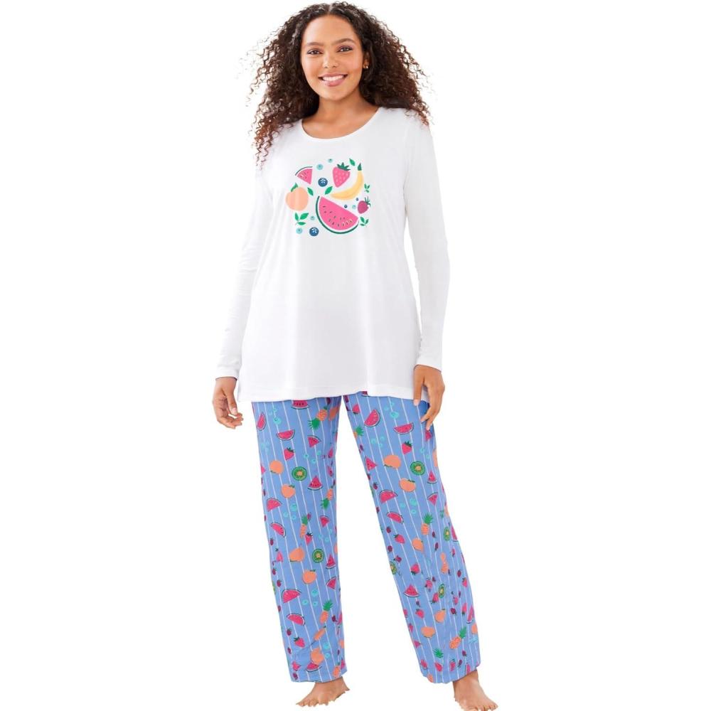 image:imageDreams amp Co Plus Size Long Sleeve Knit PJ SetMulti Fruit