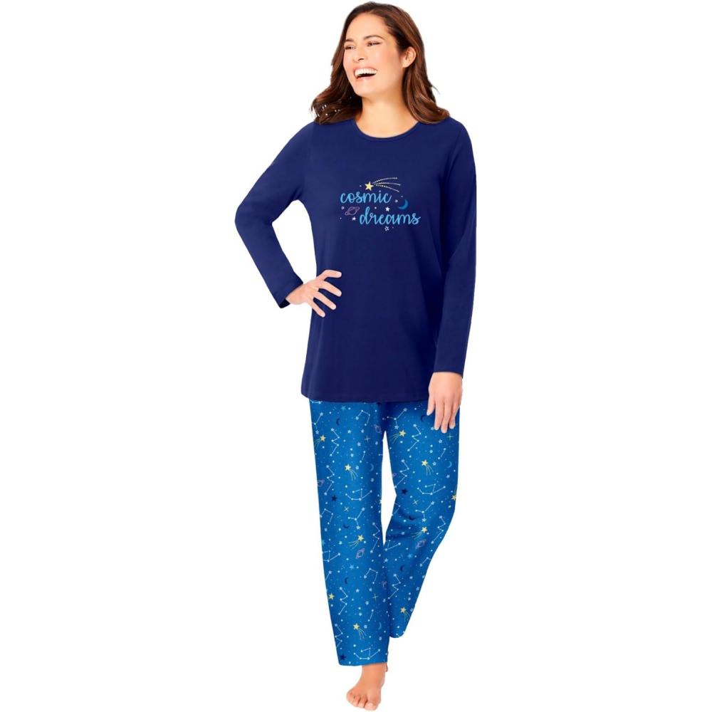 image:imageDreams amp Co Plus Size Long Sleeve Knit PJ SetPool Blue Cosmic Dreams