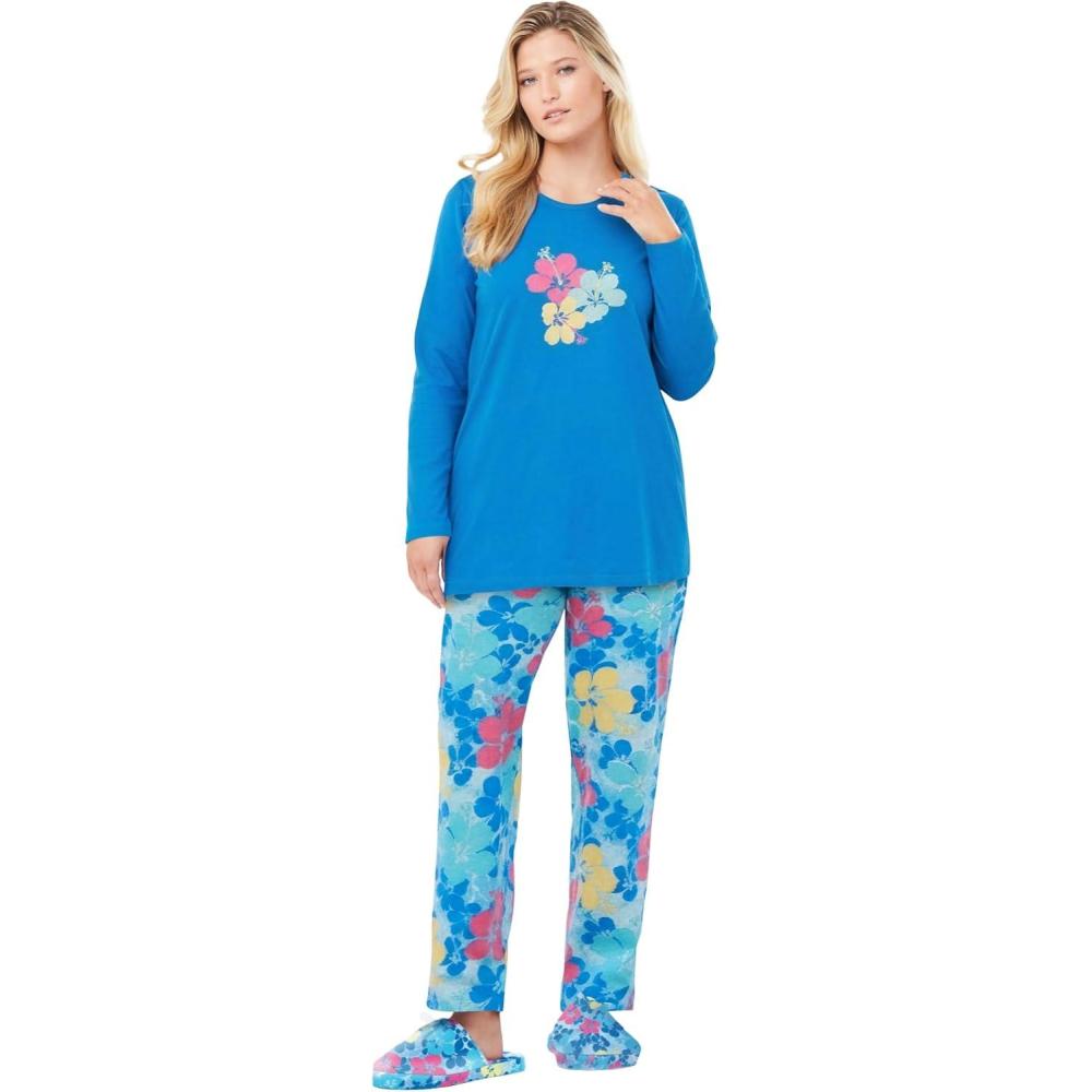 image:imageDreams amp Co Plus Size Long Sleeve Knit PJ SetPool Blue Tropical