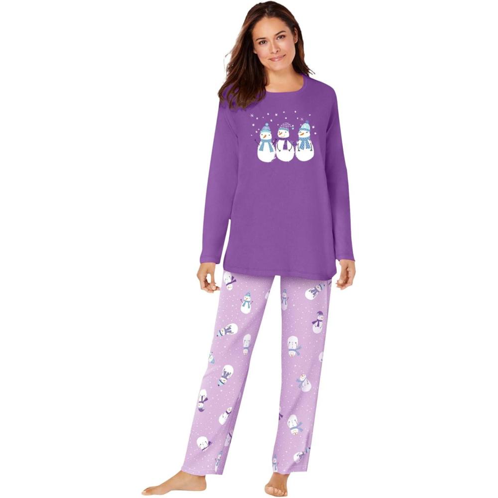 image:imageDreams amp Co Plus Size Long Sleeve Knit PJ SetPretty Violet Snowman