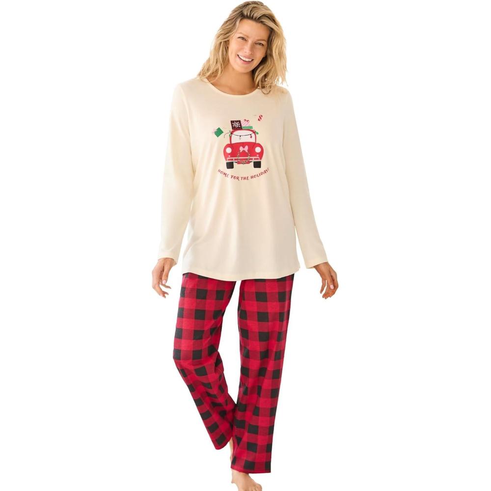 image:imageDreams amp Co Plus Size Long Sleeve Knit PJ SetRed Buffalo Plaid Car