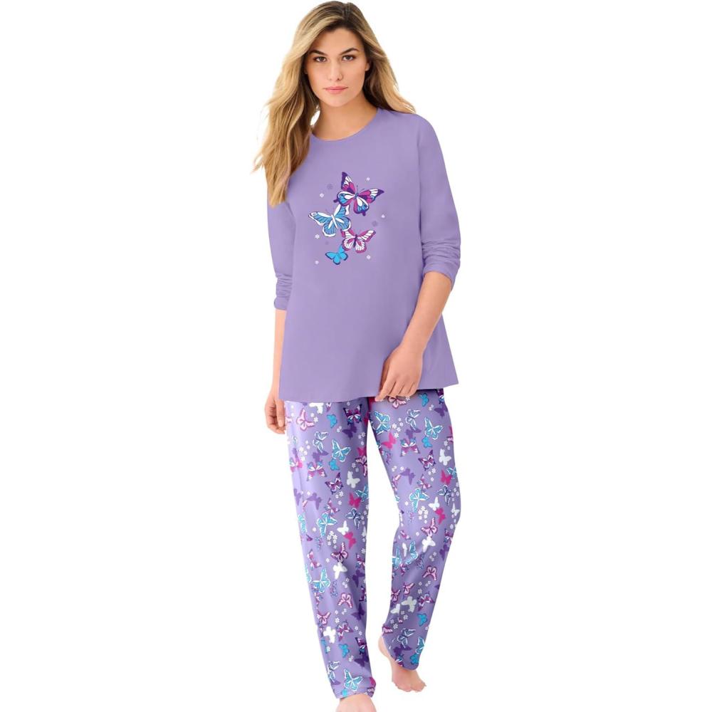 image:imageDreams amp Co Plus Size Long Sleeve Knit PJ SetSoft Iris Butterflies