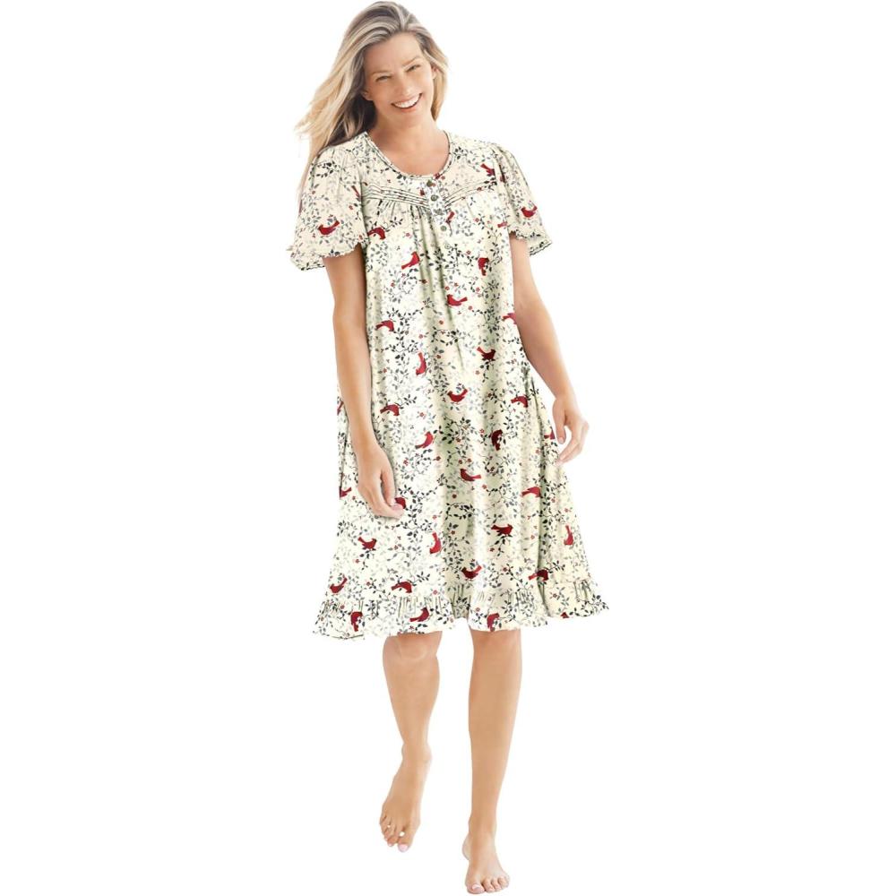 image:imageDreams amp Co Plus Size Short Floral Print Cotton GownClassic Red Cardinals