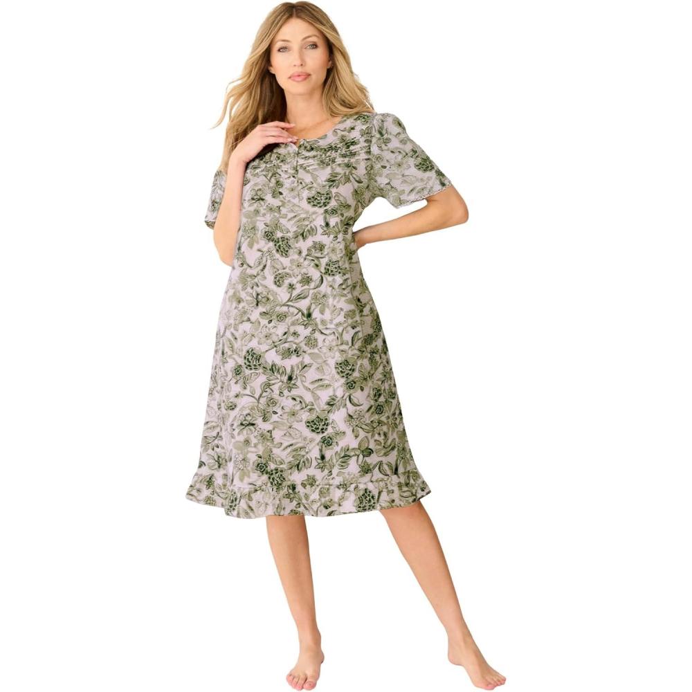 image:imageDreams amp Co Plus Size Short Floral Print Cotton GownLight Sage Garden