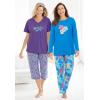 Dreams & Co. Plus Size Long Sleeve Knit PJ Set(Raspberry Peace Sign)