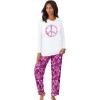 Dreams & Co. Plus Size Long Sleeve Knit PJ Set(Raspberry Peace Sign)