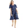 Dreams & Co. Plus Size Short Floral Print Cotton Gown(Evening Blue Cardinals)