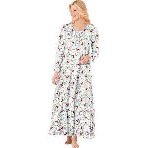 Dreams & Co. Plus Size Long-Sleeve Gown(Classic Red Cardinals)