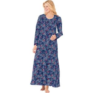 Dreams & Co. Plus Size Long-Sleeve Gown(Evening Blue Cardinals)
