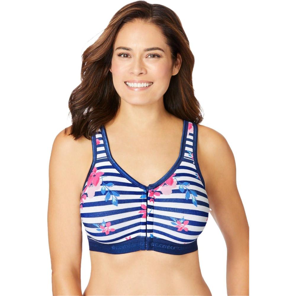 image:imageComfort Choice Womens Plus Size Wireless FrontClose Lounge BraEvening Blue Floral Stripe