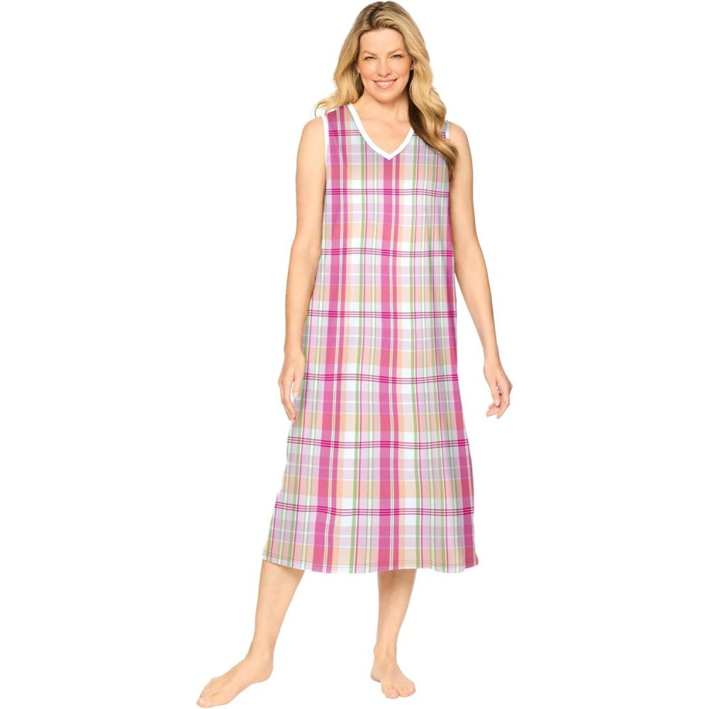 image:imageDreams amp Co Plus Size Long Sleeveless SleepshirtMulti Plaid