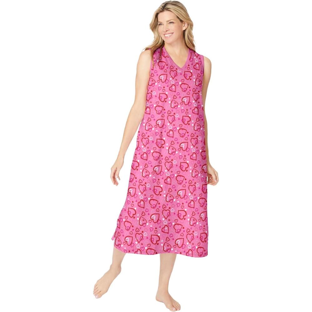 image:imageDreams amp Co Plus Size Long Sleeveless SleepshirtPink Hearts