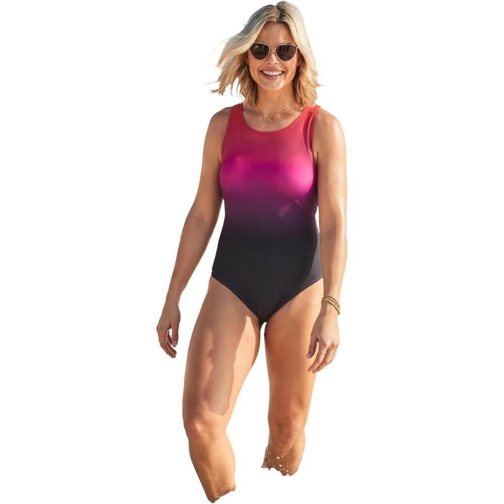 image:imageSwimsuits For All Swim 365 Womens Plus Size HighNeck One PieceBlackberry Tangerine Ombre