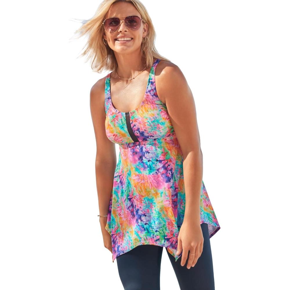 image:imageSwimsuits For All Swim 365 Womens Plus Size LongerLength Handkerchief Hem Tankini TopVivid Tie Dye