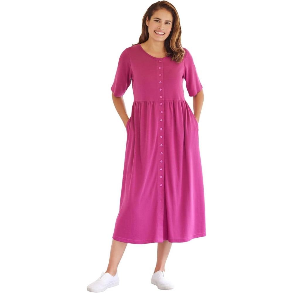 image:imageWoman Within Plus Size ShortSleeve ButtonFront Pocket Dress Petite Available  7X Raspberry