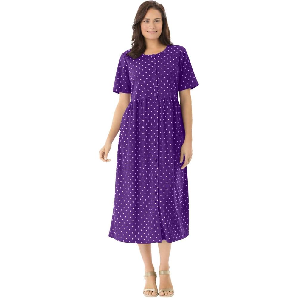 image:imageWoman Within Plus Size ShortSleeve ButtonFront Pocket Dress Petite AvailableRadiant Purple Polka Dot