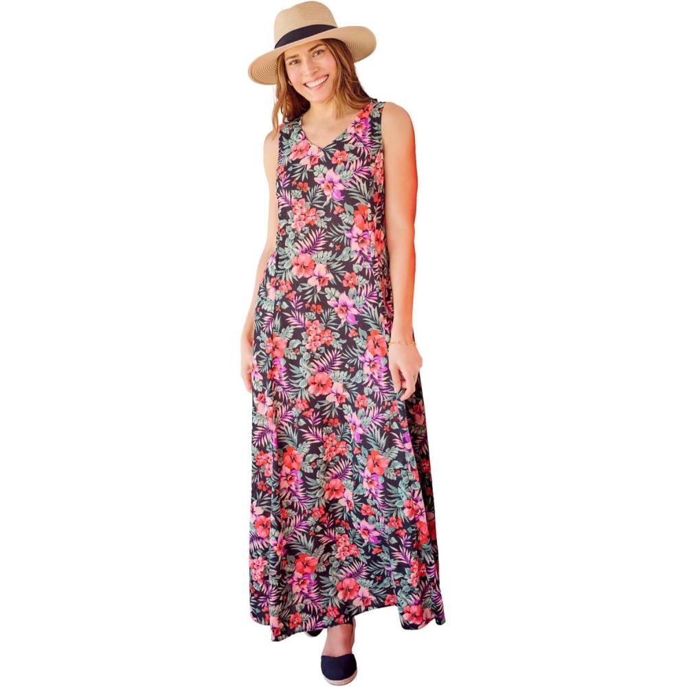 image:imageWoman Within Plus Size Sleeveless Crinkle DressBlack Coral Paradise