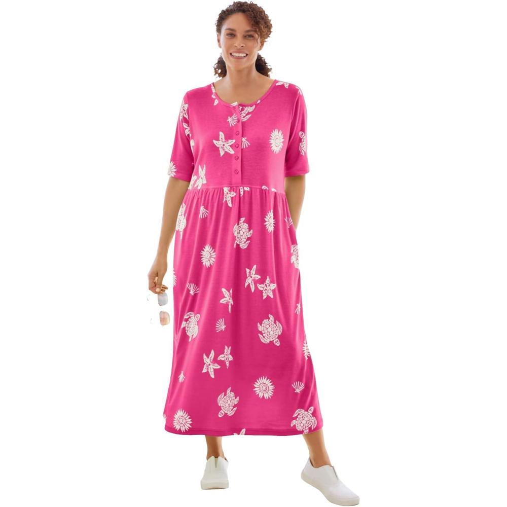 image:imageWoman Within Plus Size Stamped Empire Waist DressRaspberry Sorbet Starfish