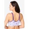 Catherines Women’s Plus Size Wireless Front-Close Cotton Comfort Bra(Plum Burst Stripe Floral)