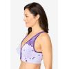 Catherines Women’s Plus Size Wireless Front-Close Cotton Comfort Bra(Plum Burst Stripe Floral)